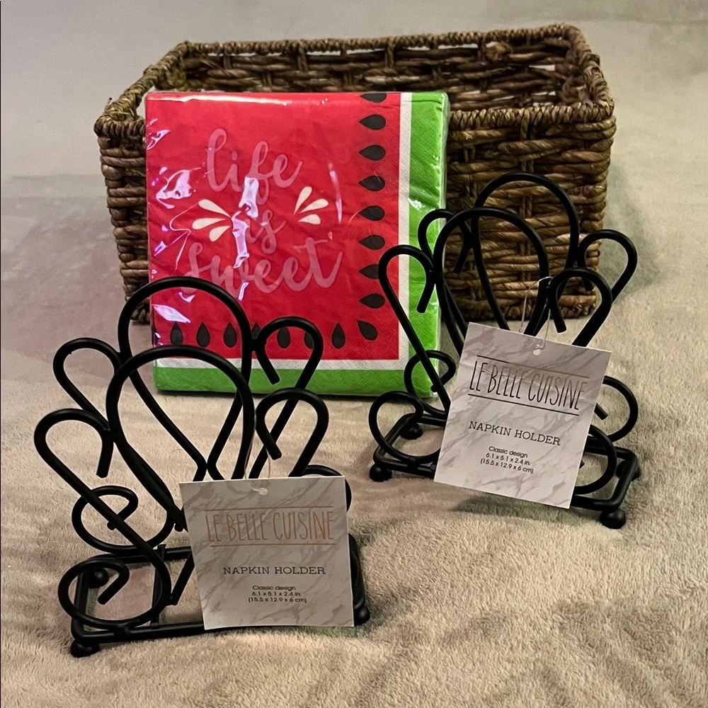 “Le Belle Cuisine” Set of 2 Matching Napkin Holders & 40ct Life is Sweet Napkins